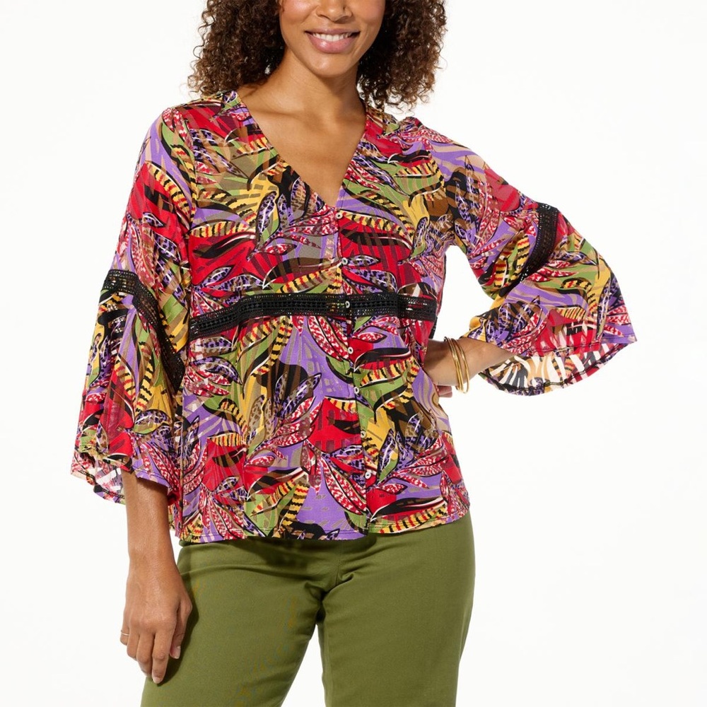 IMAN Global Chic Printed Burnout Mesh Top